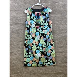 Vintage Anna Sui 90s Flower Power Dress Womens Size M Black Multi Made in USA